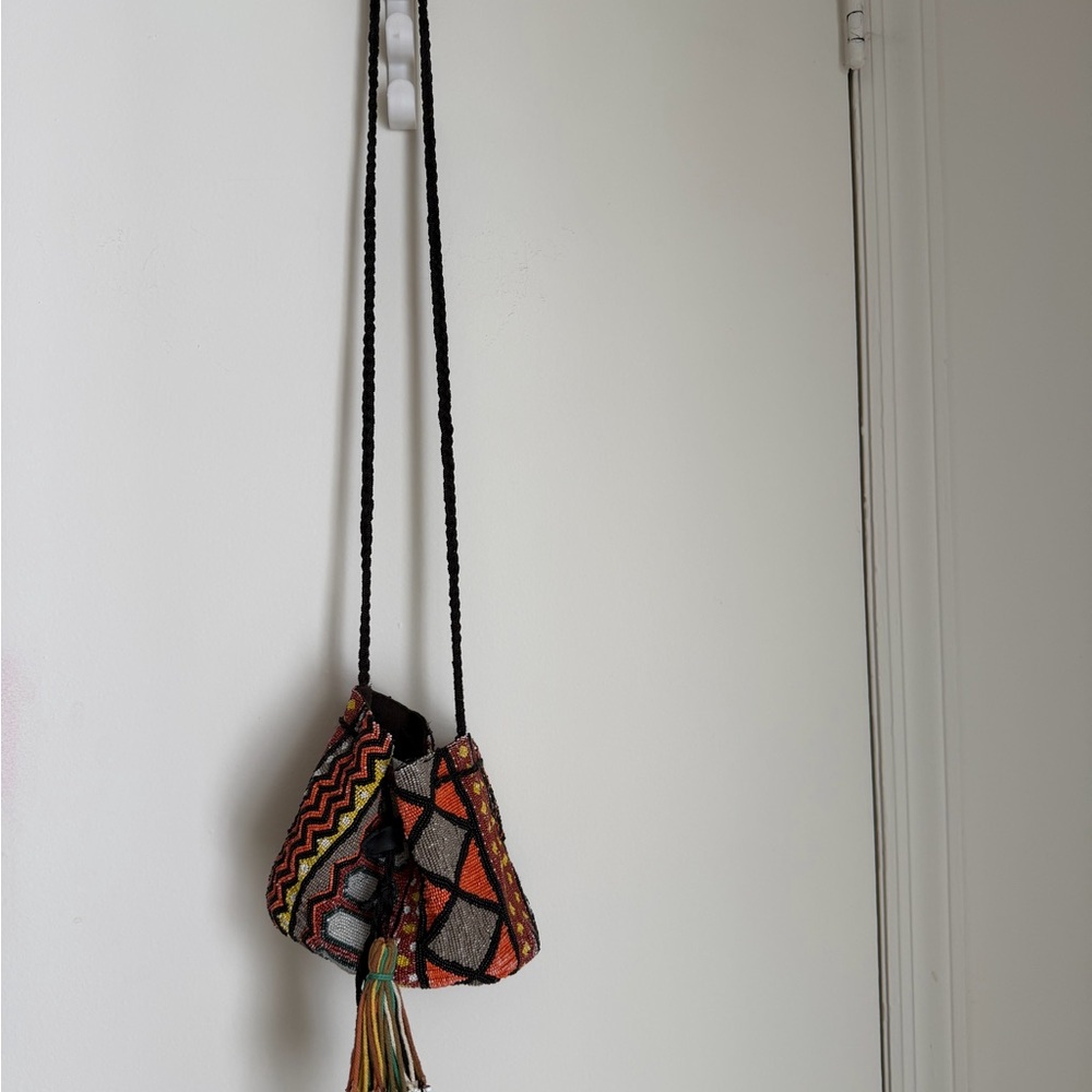Zara Black and Orange Geometric Beaded Crossbody Bag